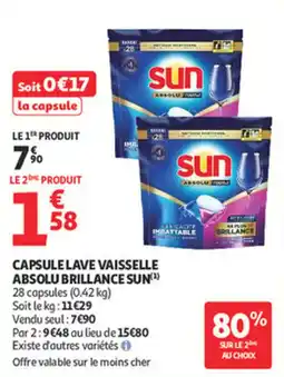 Auchan Supermarché Capsule lave vaisselle absolu brillance sun offre