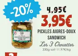Naturalia Les 3 chouettes pickles aigres-doux sandwich offre