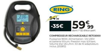 Feu Vert Ring compresseur rechargeable retc6000 offre