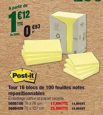 Tour 16 Blocs De 100 Feuilles Notes Repositionnables