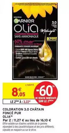 Intermarché Express Garnier - coloration 3.0 châtain foncé pur olia offre