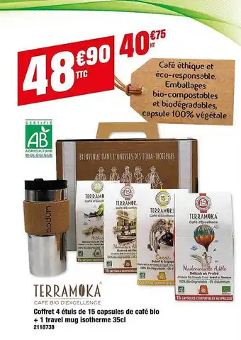Plein ciel Coffret 4 étuis De 15 Capsules De Café Bio + 1 Travel Mug Isotherme 35cl offre