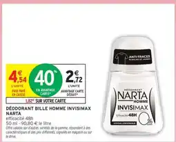 Intermarché DÉODORANT BILLE HOMME INVISIMAX NARTA offre