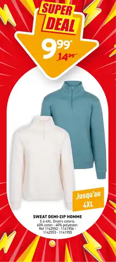 Trafic Sweat demi-zip homme offre