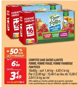 Netto POM'POTES Compotes sans sucres ajoutés pomme, pomme fraise, pomme framboise offre