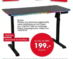 Möbel Martin Bureau Plateau noir (panneau aggloméré), pieds métalliques en noir laqué offre