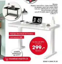 Möbel Martin Bureau Plateau verre blanc, cadre métal blanc offre