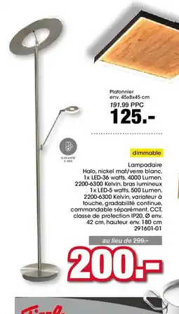 Möbel Martin Lampadaire Halo, nickel mat/verre blanc offre