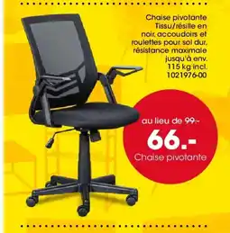 Möbel Martin Chaise pivotante Tissu/résille en noir, accoudoirs et roulettes pour sol dur offre