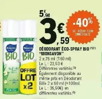 E.Leclerc Déodorant éco-spray bio offre