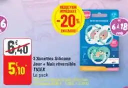 G20 3 sucettes silicone jour+ nuit réversible tigex offre