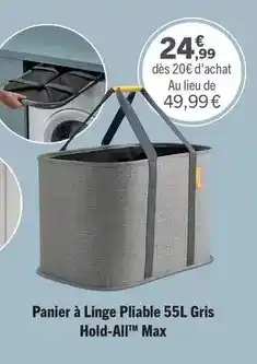 Carrefour Drive Panier à linge pliable 55l gris hold-ait offre