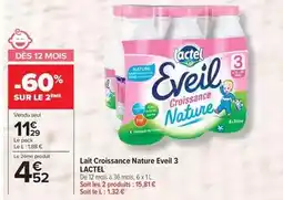 Carrefour Drive Lactel - lait croissance nature eveil 3 offre
