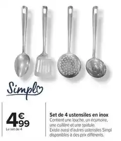 Carrefour Drive Simply - set de 4 ustensiles en inox offre
