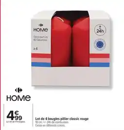 Carrefour Drive Lot de 4 bougies pillier classic rouge offre
