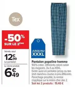 Carrefour Drive Tex - pantalon popeline homme offre
