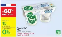 Carrefour Market Vrai - yaourts bio offre