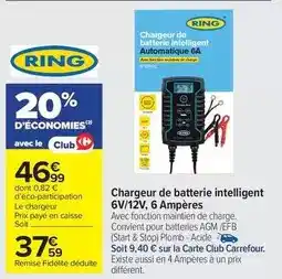 Carrefour Market Carrefour - chargeur de batterie intelligent 6v/12v, 6 ampêres offre