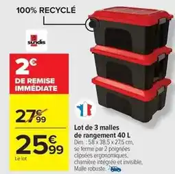 Carrefour Market Sundis - lot de 3 malles de rangement 40 l offre