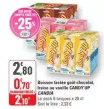 G20 Candy'up - boisson lactée goût chocolat, fraise ou vanille offre