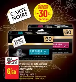 G20 Carte noire - 30 capsules de café espresso classique n°7 ou intense n°9 offre