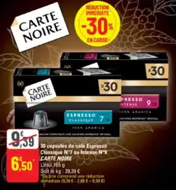 G20 30 capsules de café espresso classique n°7 ou intense nº9 carte noire offre