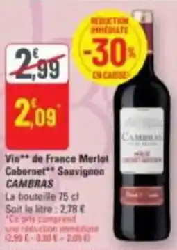 G20 Vin de france merlot cabernet sauvignon cambras offre