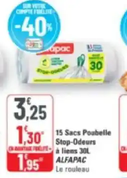 G20 15 sacs poubelle stop-odeurs à liens alfapac offre