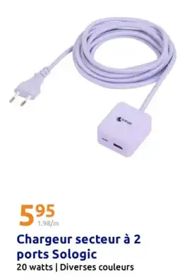 Action Chargeur secteur à 2 ports sologic offre