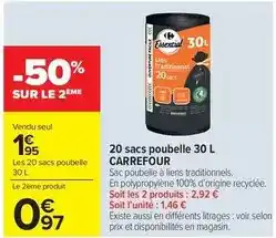 Carrefour Market Carrefour - 20 sacs poubelle 30 l offre