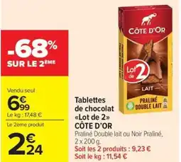Carrefour Market CÔTE D'OR Tablettes de chocolat <<Lot de 2»> offre