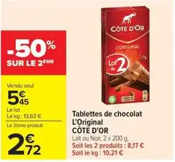 Carrefour Market CÔTE D'OR Tablettes de chocolat L'Original offre