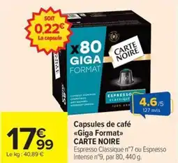 Carrefour Market CARTE NOIRE Capsules de café Giga Format offre