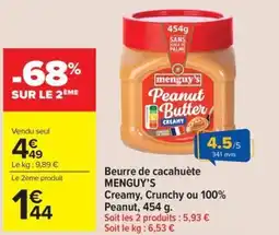 Carrefour Market MENGUY'S Beurre de cacahuète Creamy, Crunchy ou 100% Peanut offre
