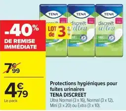 Carrefour Market TENA DISCREET Protections hygiéniques pour fuites urinaires offre