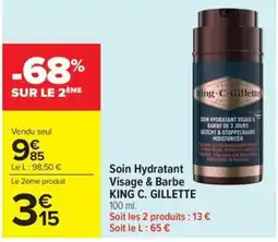 Carrefour Market KING C. GILLETTE Soin Hydratant Visage & Barbe offre