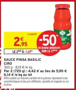Intermarché SAUCE PINSA BASILIC CIRO offre