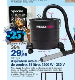 Provence Outillage Aspirateur avaleur de cendres 18 litres 1200 W - 230 V offre