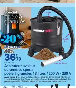 Provence Outillage Aspirateur avaleur de cendres spécial poêle à granulés 18 litres 1200 W - 230 V offre