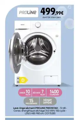 Darty PROLINE Lave-linge séchant PWD107AD offre