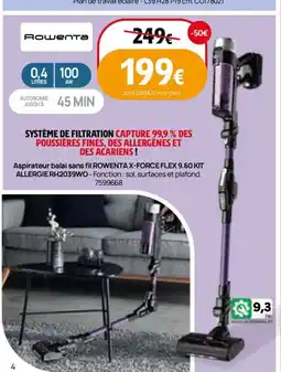 Darty ROWENTA Aspirateur balai sans fil X-FORCE FLEX 9.60 KIT ALLERGIE RH2039WO offre