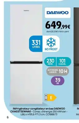 Darty DAEWOO Réfrigérateur congélateur en bas CKM0373EWNAO offre
