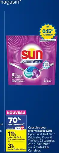 Carrefour SUN Capsules pour lave-vaisselle offre