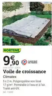 Espace emeraude Nortene - voile de croissance offre
