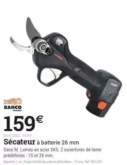 Espace emeraude Bahco - sécateur offre