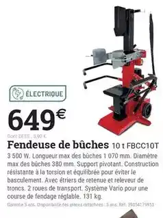 Espace emeraude Fendeuse de bûches fbcc10t offre