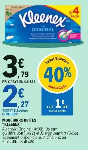 E.Leclerc Mouchoirs boites "kleenex" offre