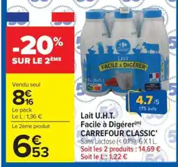 Carrefour Market Lait U.H.T. facile à digérer CARREFOUR CLASSIC’ offre