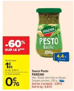 Carrefour Market Sauce Pesto Panzani offre