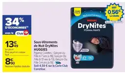 Carrefour Market Sous-vêtements de nuit DryNites Huggies offre